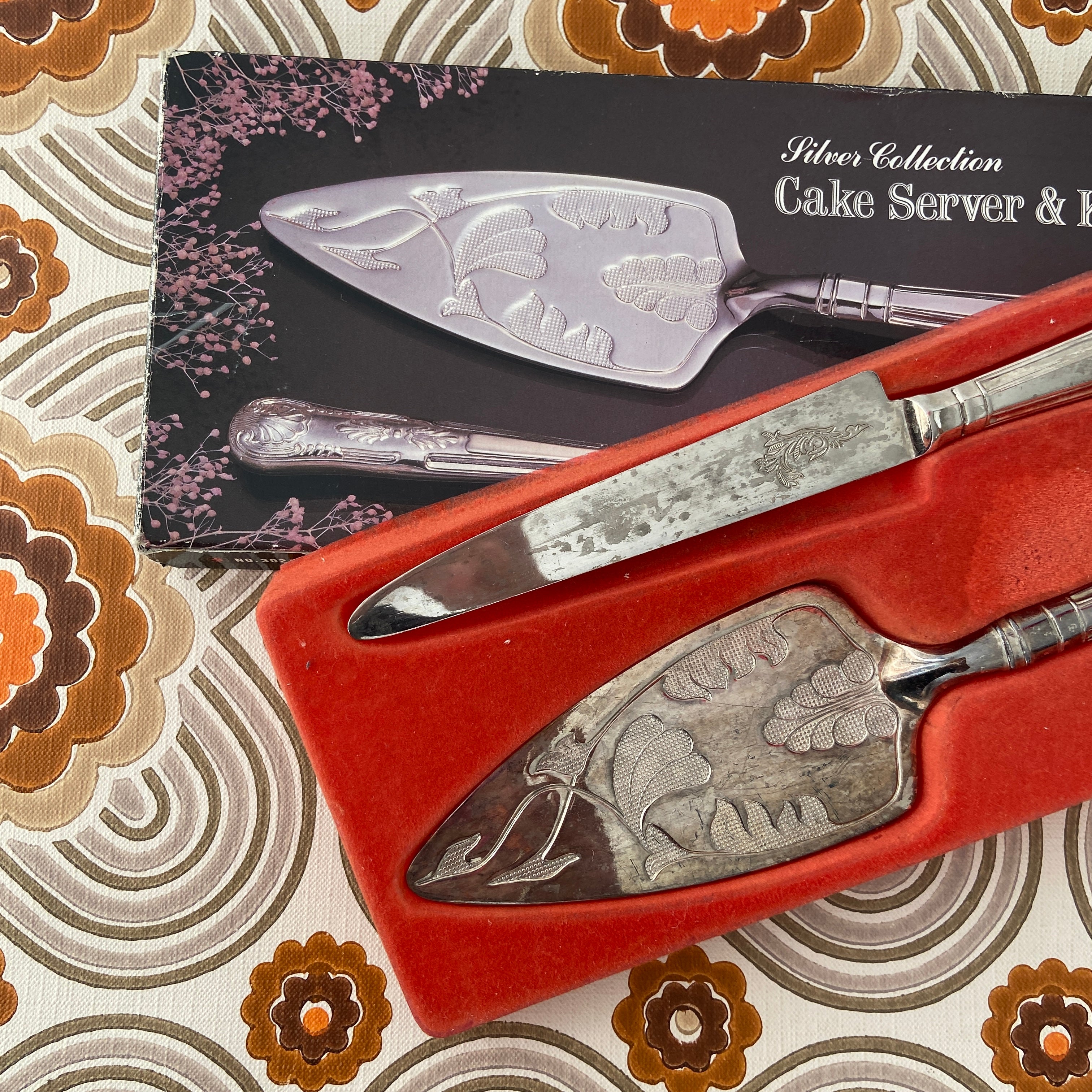 Cake Server & Knife Kit Vintage Boxed