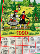 1990 Vintage Cotton Wall Hanging Calendar