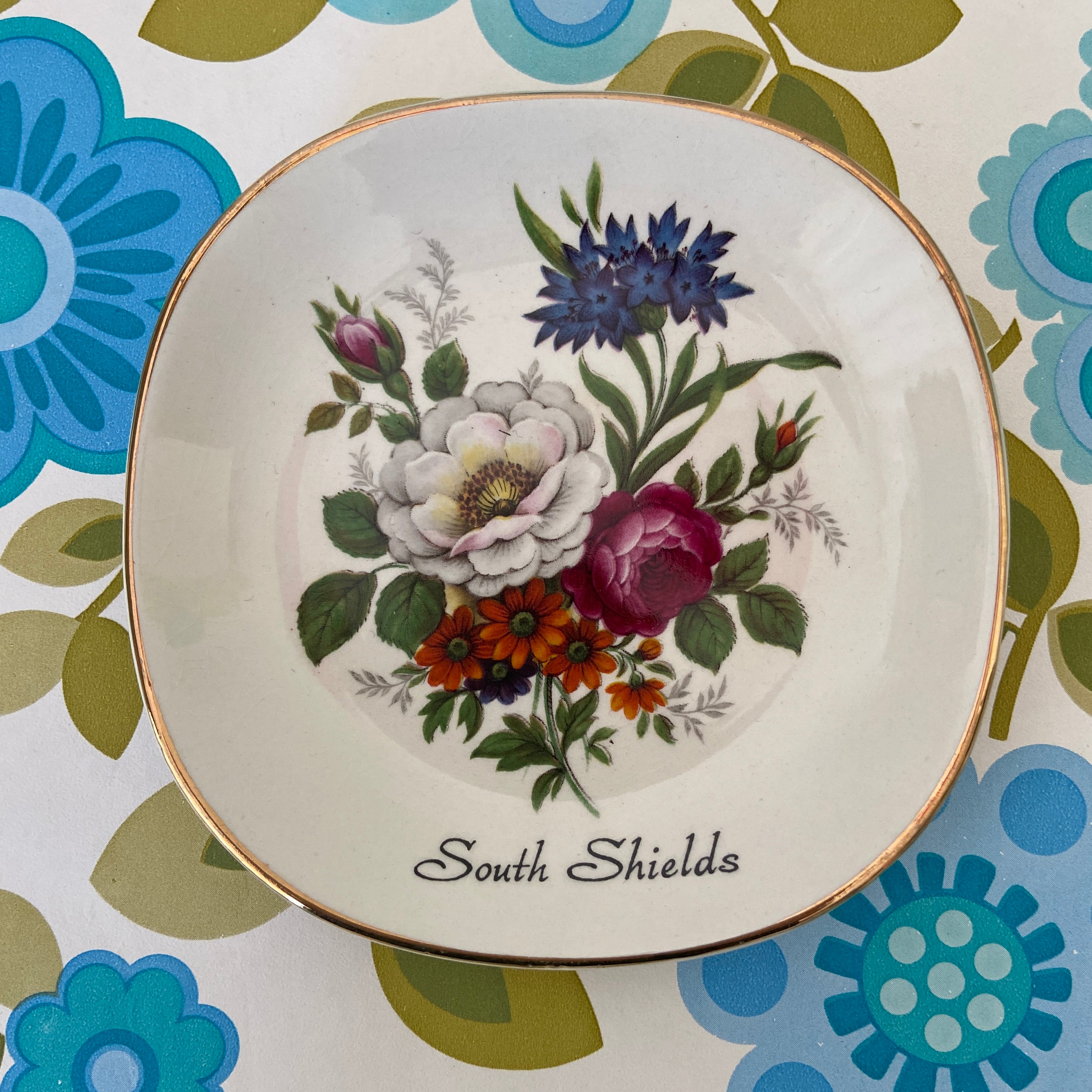 Hanley England DISH Vintage Floral Display Trinket SOUTH Shields