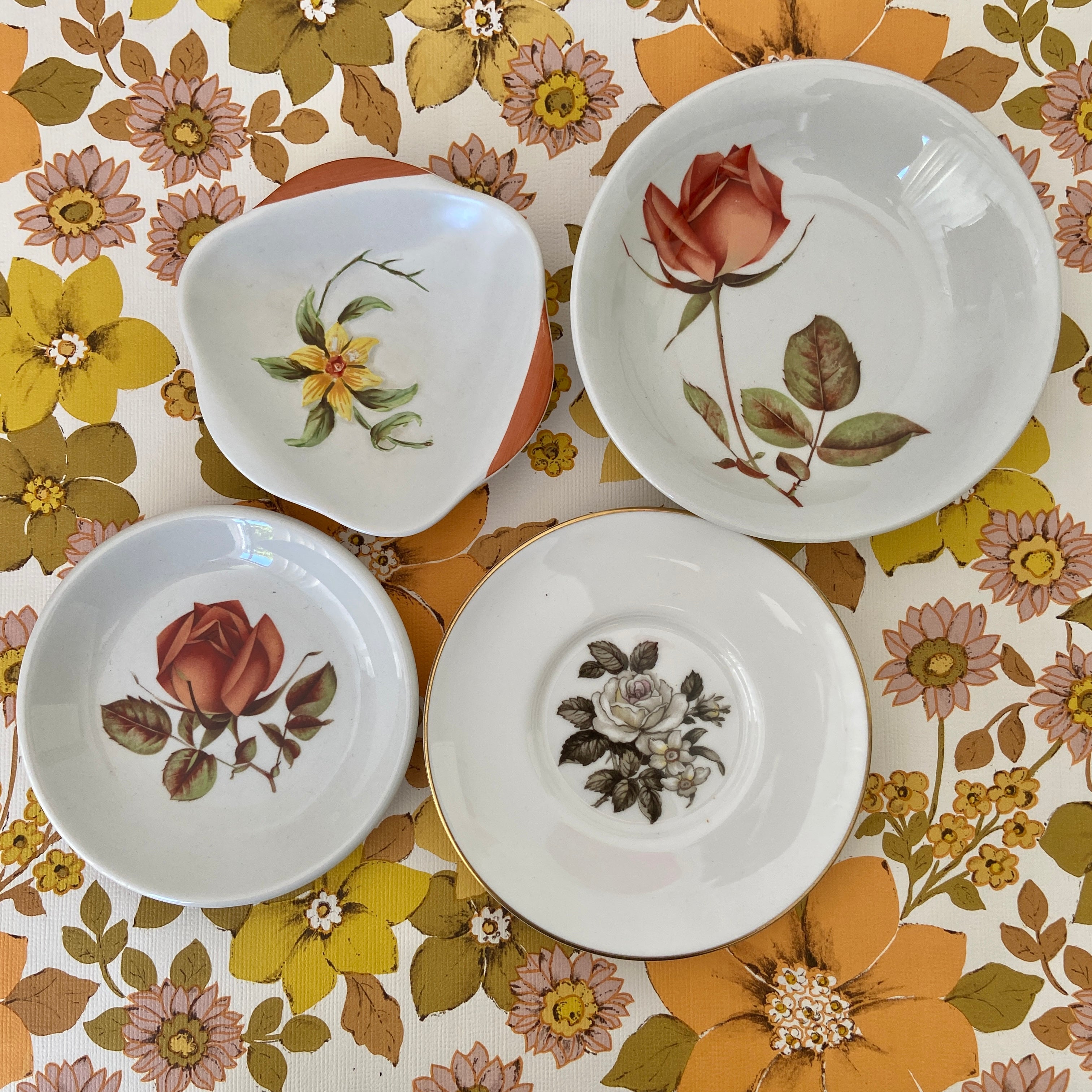 FOUR Vintage Little Dishes FLORAL Charm