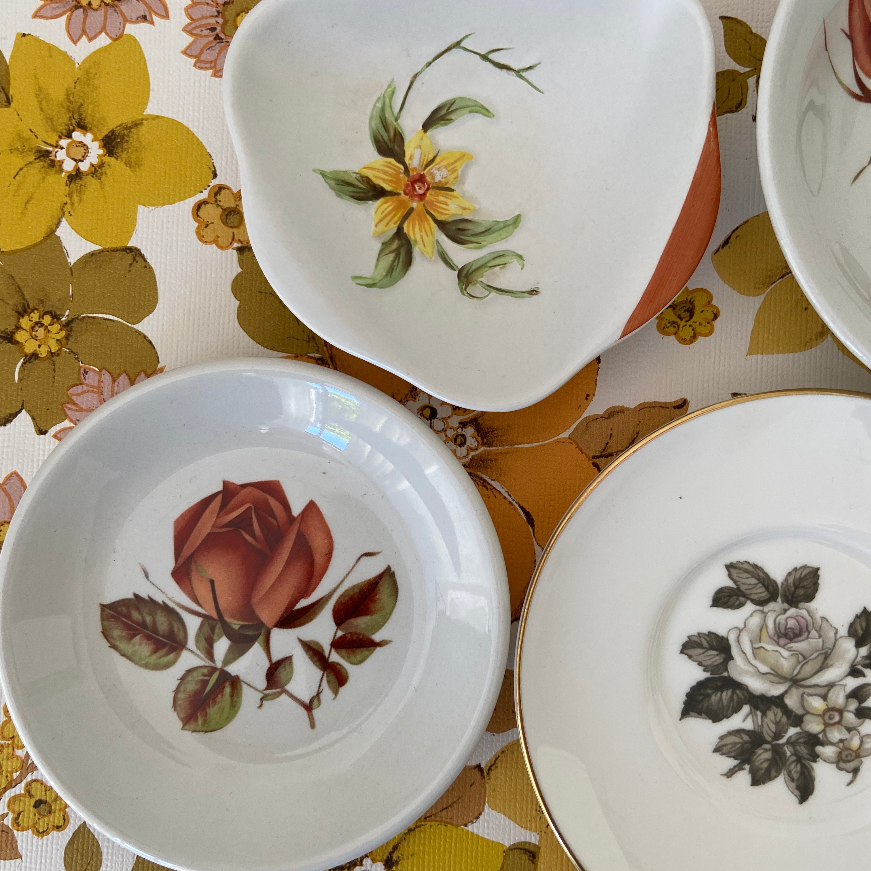 FOUR Vintage Little Dishes FLORAL Charm