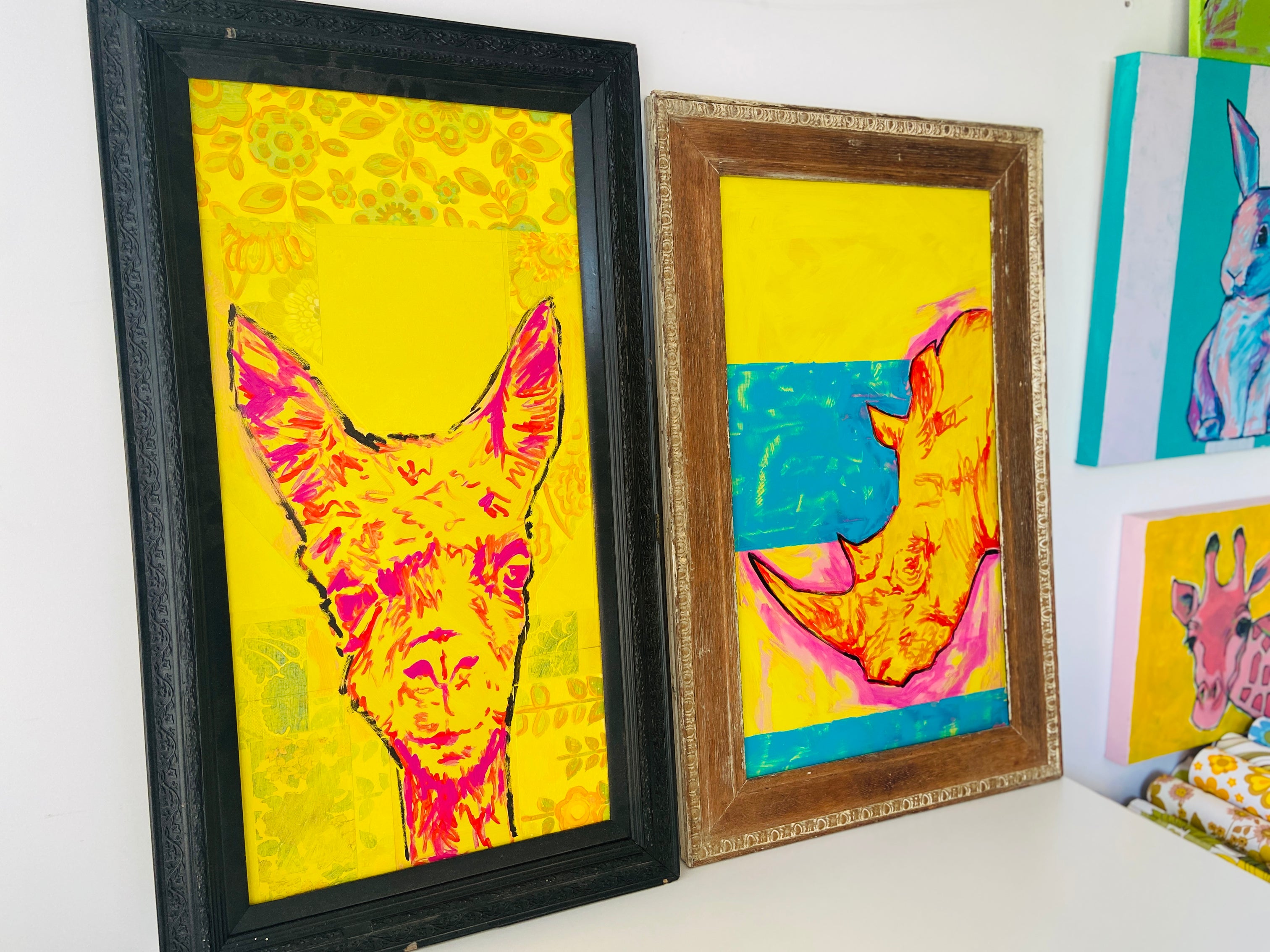 RHINO One of a Kind Painting FRAMED Vintage