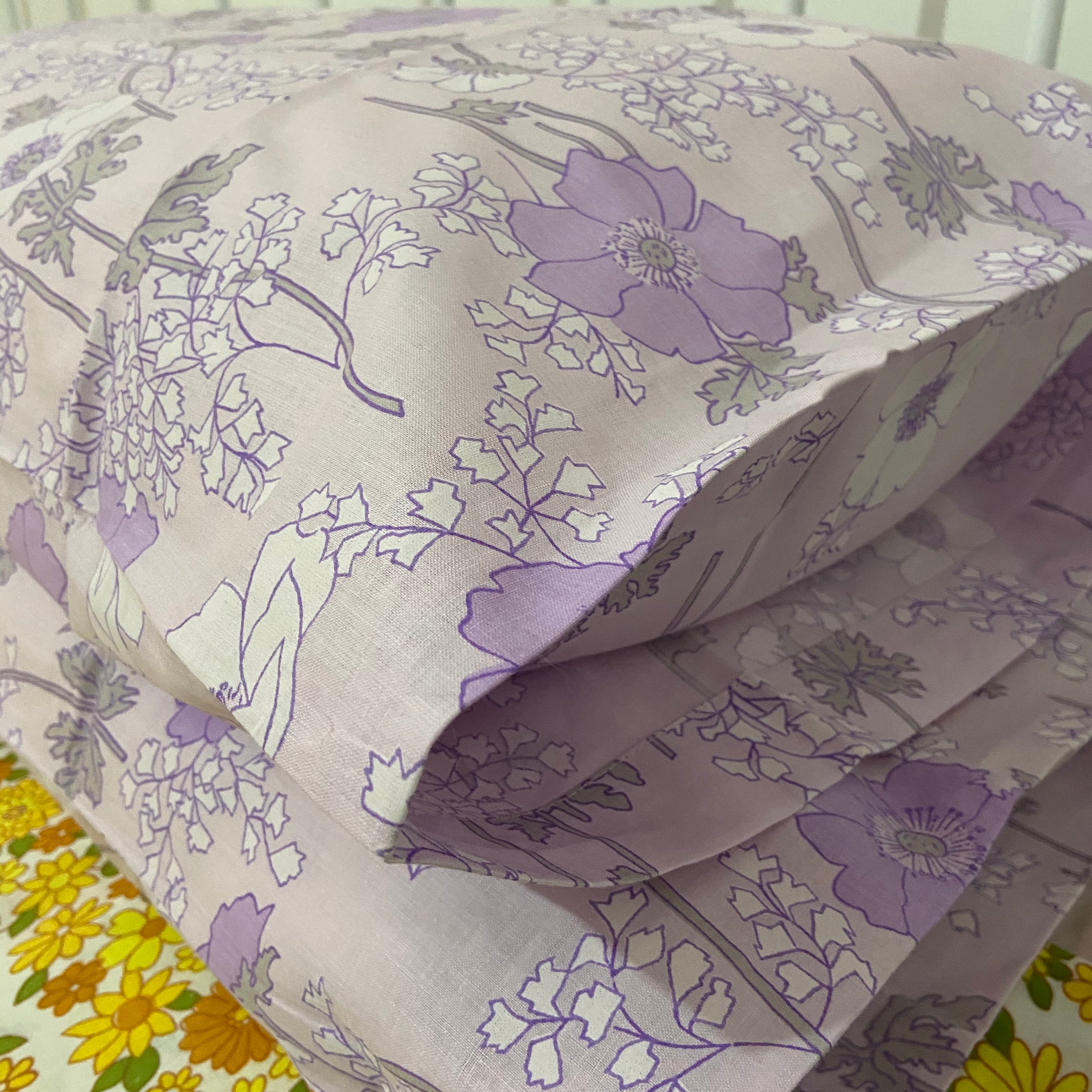 COTTON Unused Vintage Stock Pillow CASES x 2 Pair Purple