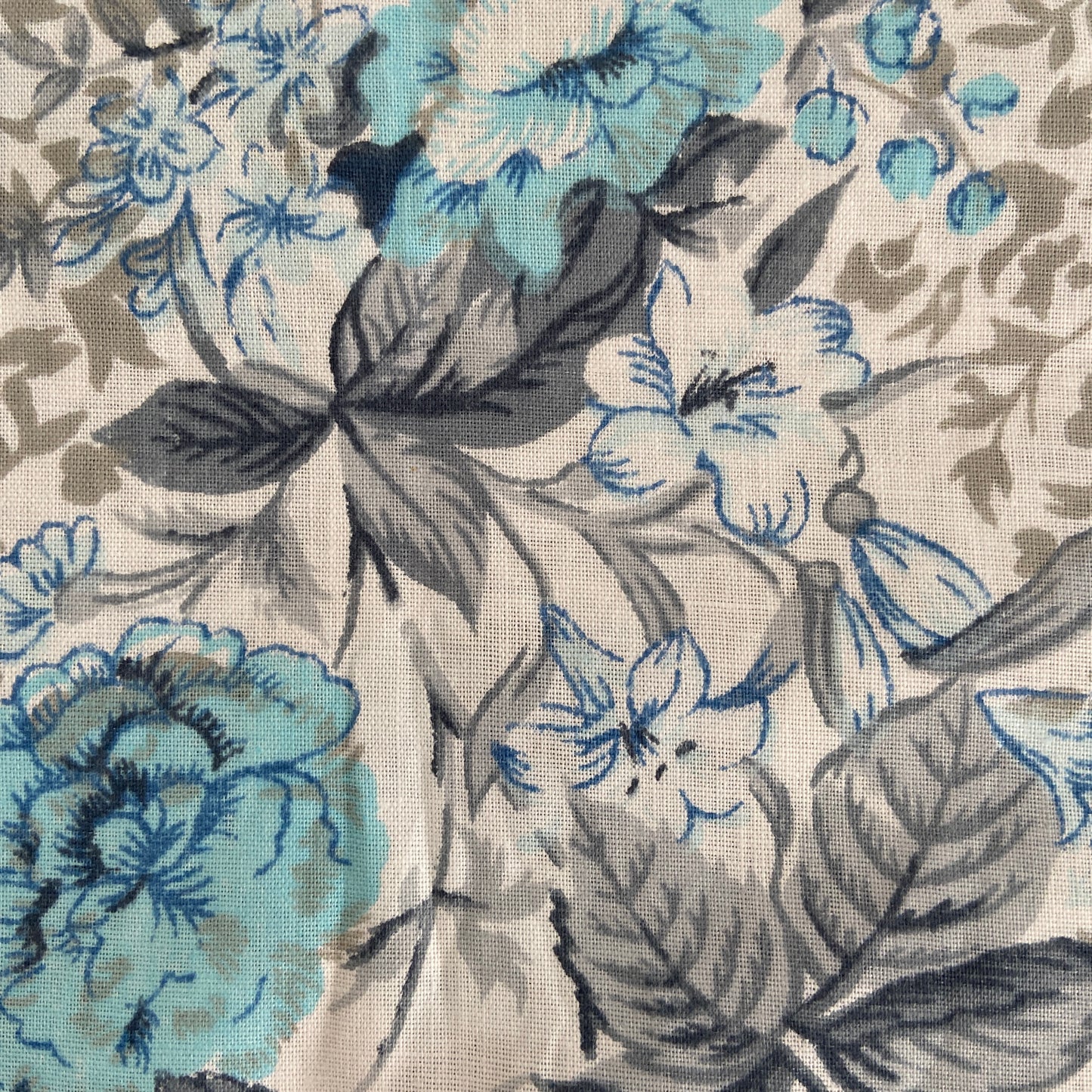 Beautiful Vintage UNUSED Blue Floral Cotton Sheet