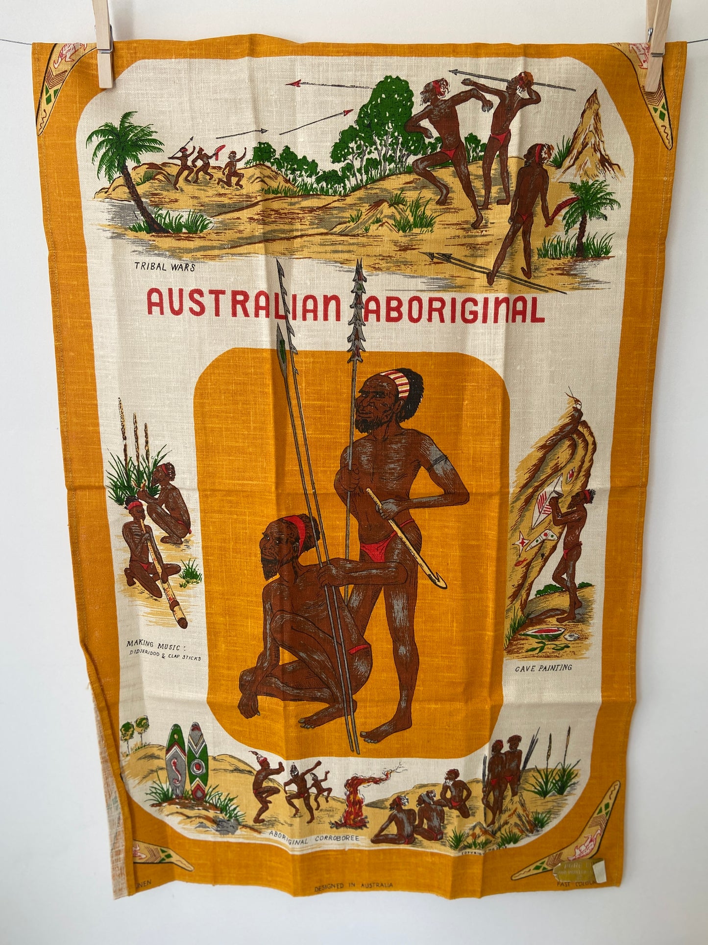 LINEN Vintage Tea Towel RETRO Aboriginal