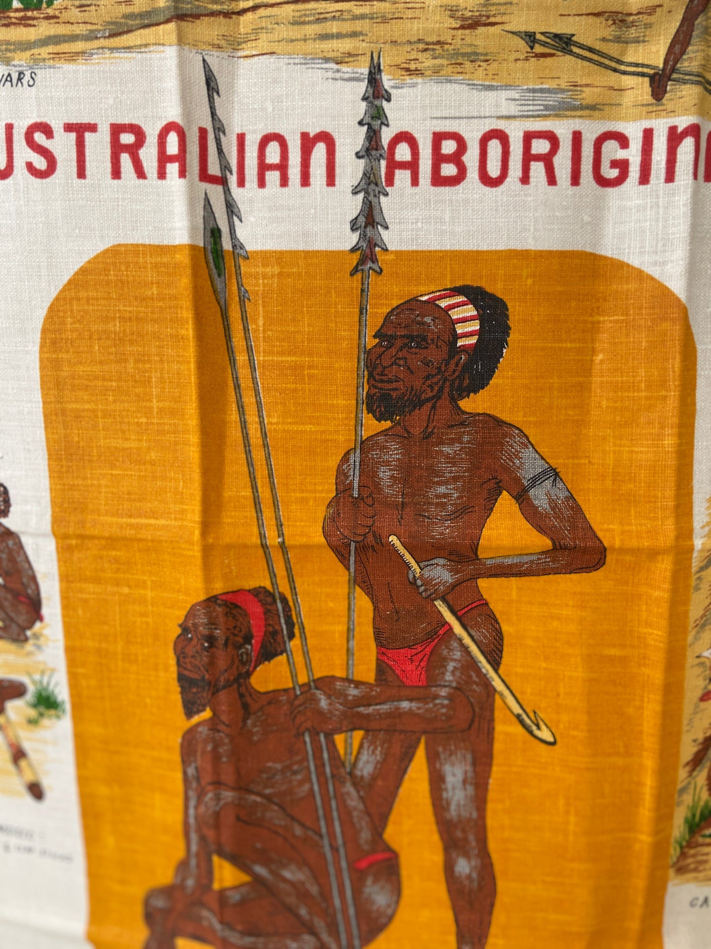 LINEN Vintage Tea Towel RETRO Aboriginal