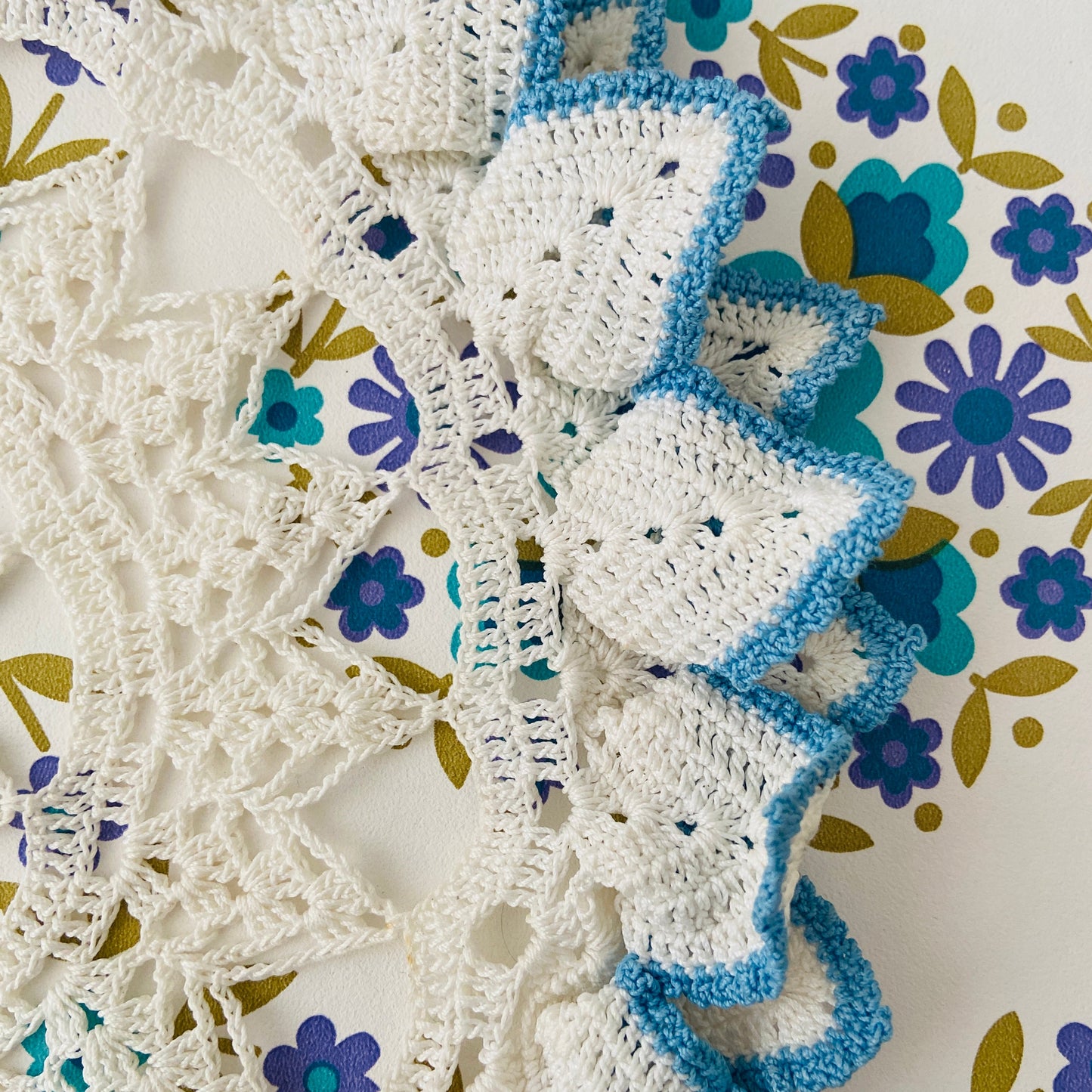 # 2 Beautiful Blue & White Doily As NEW Grandma's Home