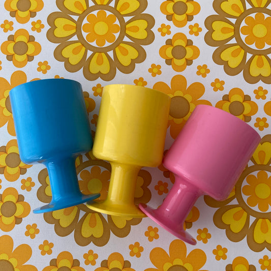 Three Vintage Bright Plastic CUPS