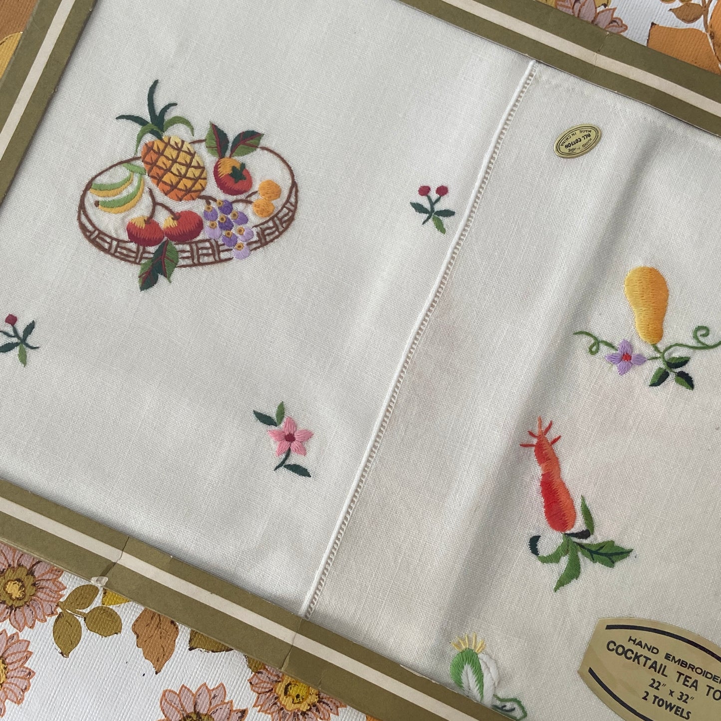 Pair of VINTAGE Hand Embroidered Tea Towels