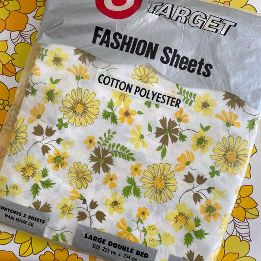 Wonderful Yellow Floral 70's Cotton Sheets SEWING Bedroom