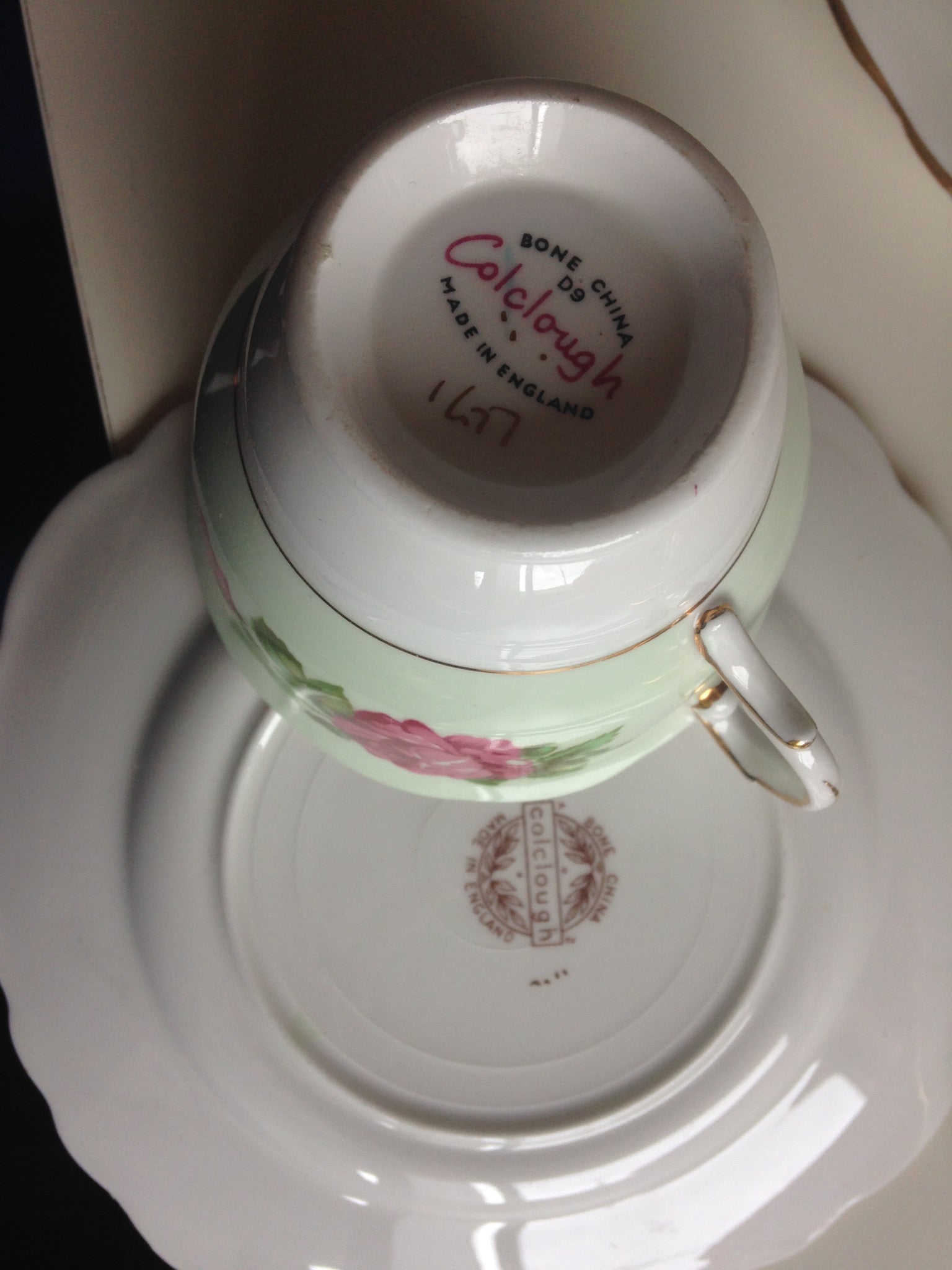 Colclough Bone China Made in England Vintage Trio Tea Set Floral Green & Pink - Pink Peacock
 - 5