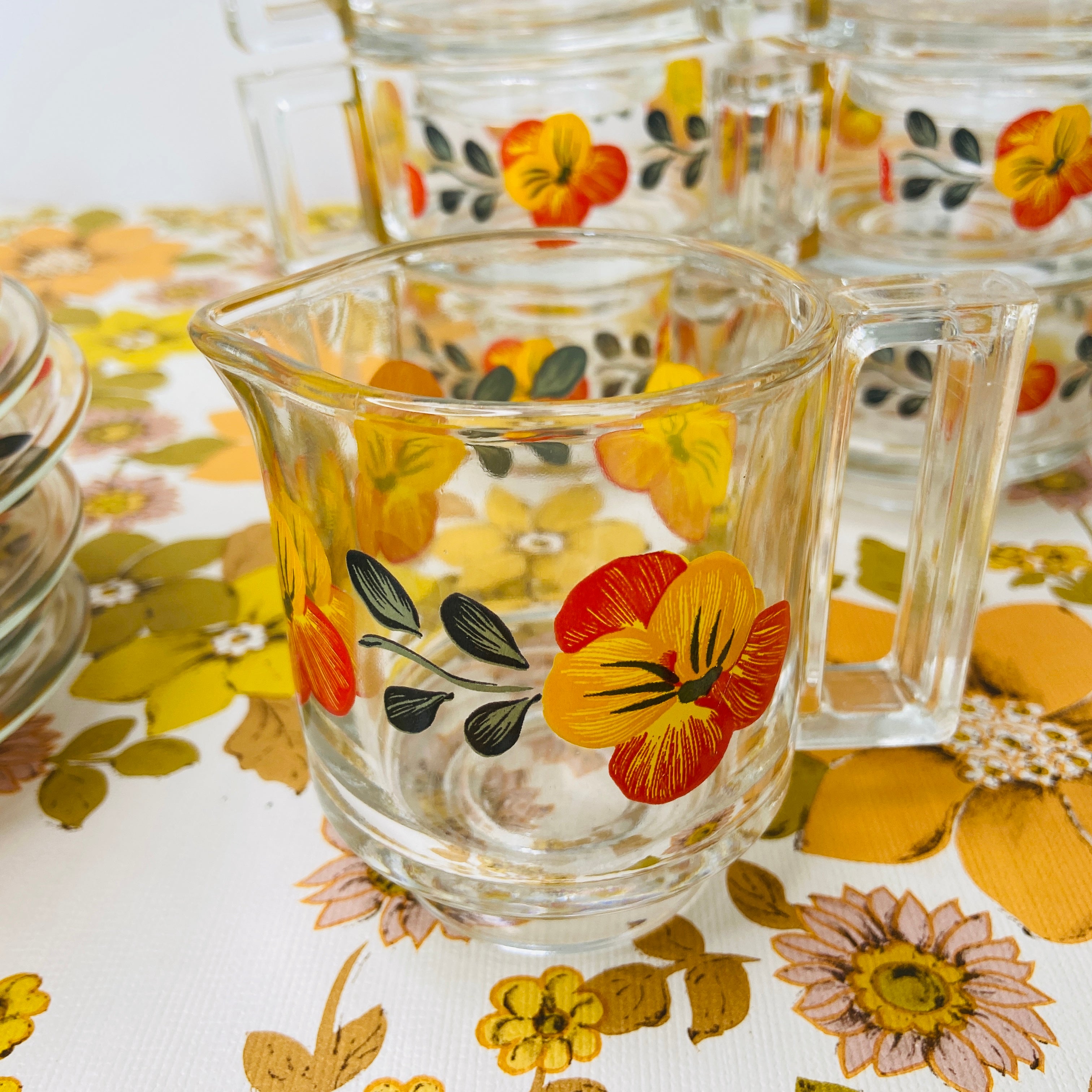 Vintage Glass Cup & Saucer Set JUG & Sugar Bowl