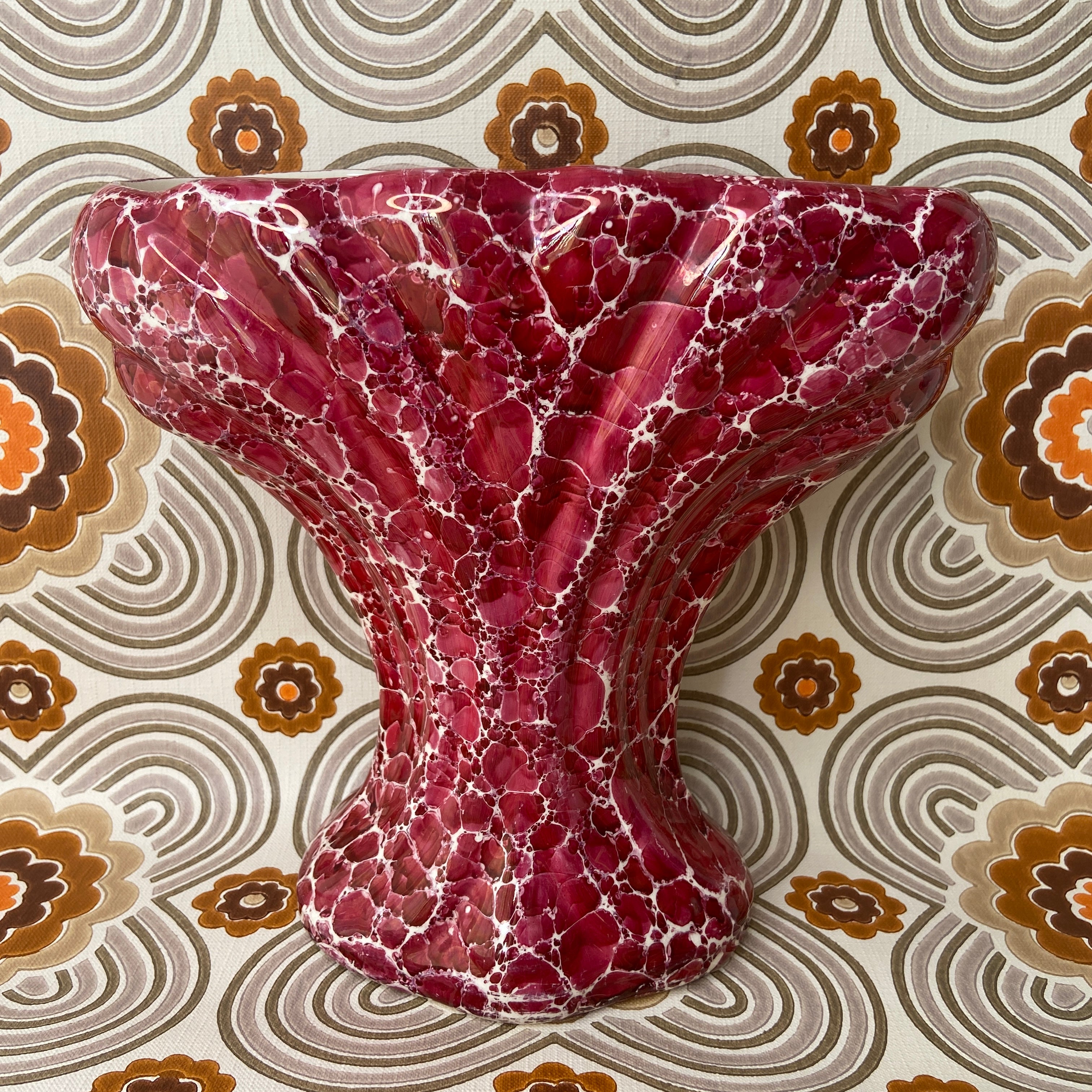 Large Vintage Ceramic Vase Pink Peacock