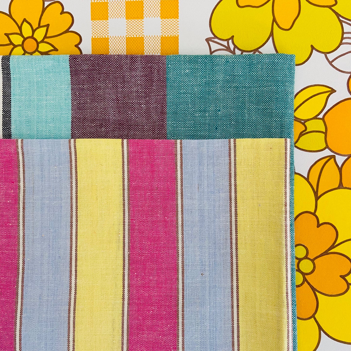 Cute Pair of Vintage Striped Tea Towels YUMMY Colours