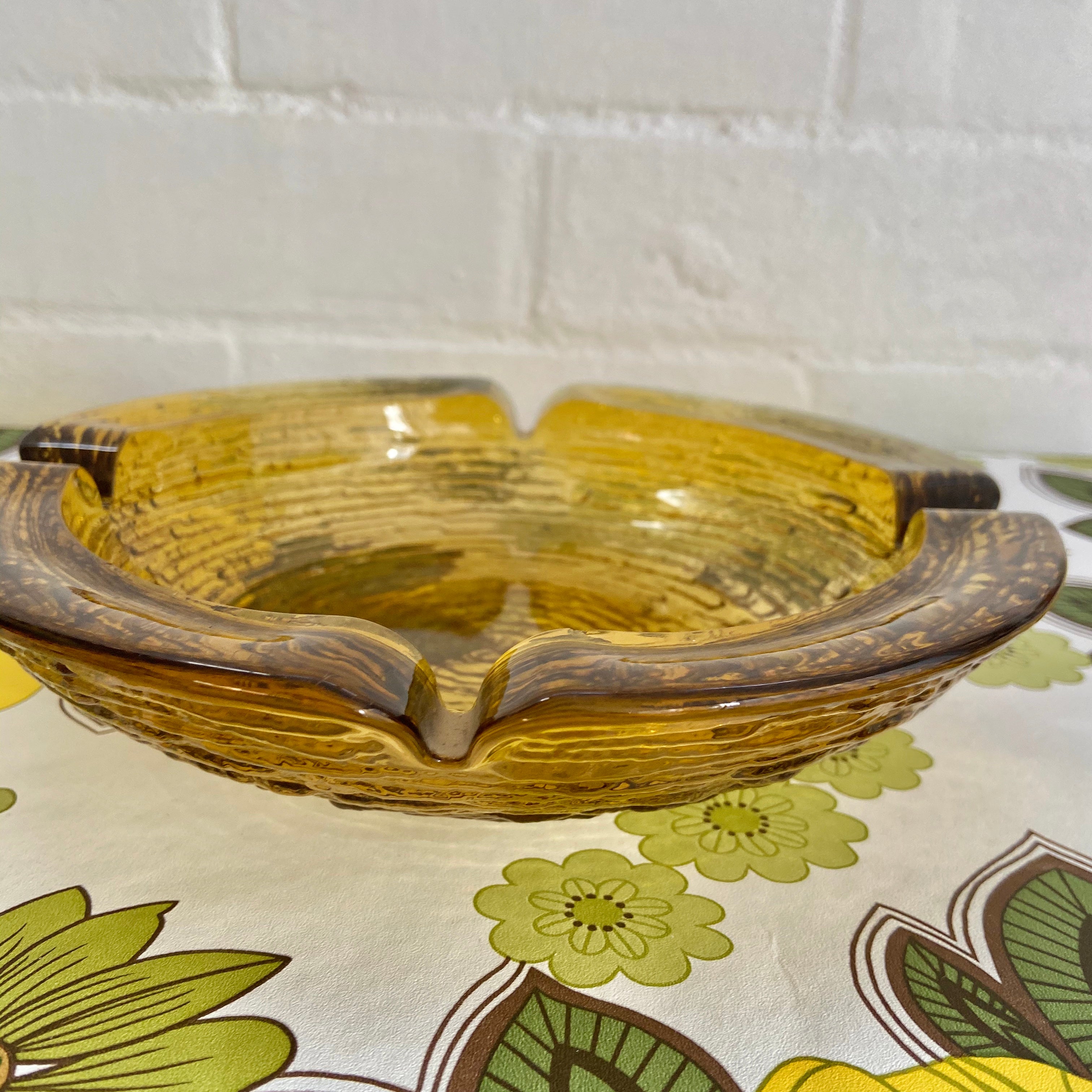 HUGE Ashtray AMBER GLASS Mid Century Retro Home 70's BAR