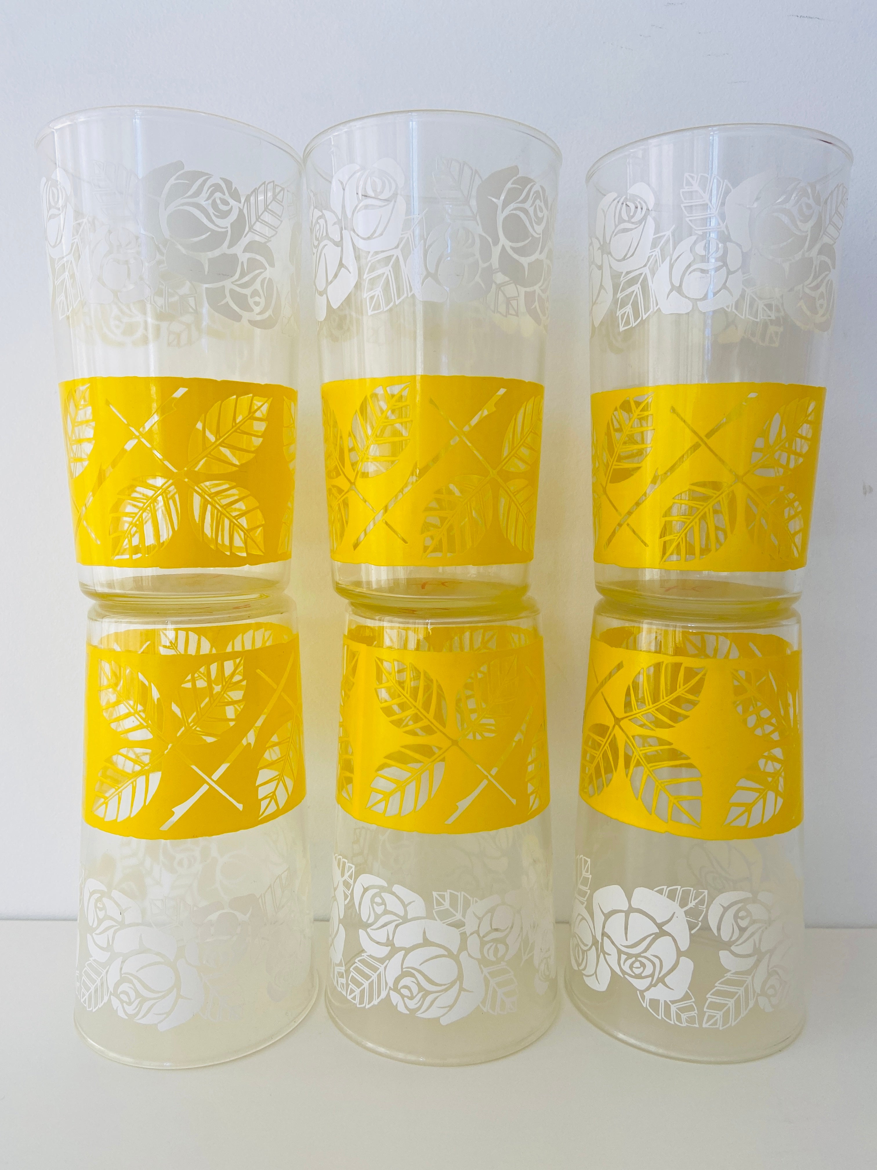 Set of SIX Vintage GLASSES Yellow