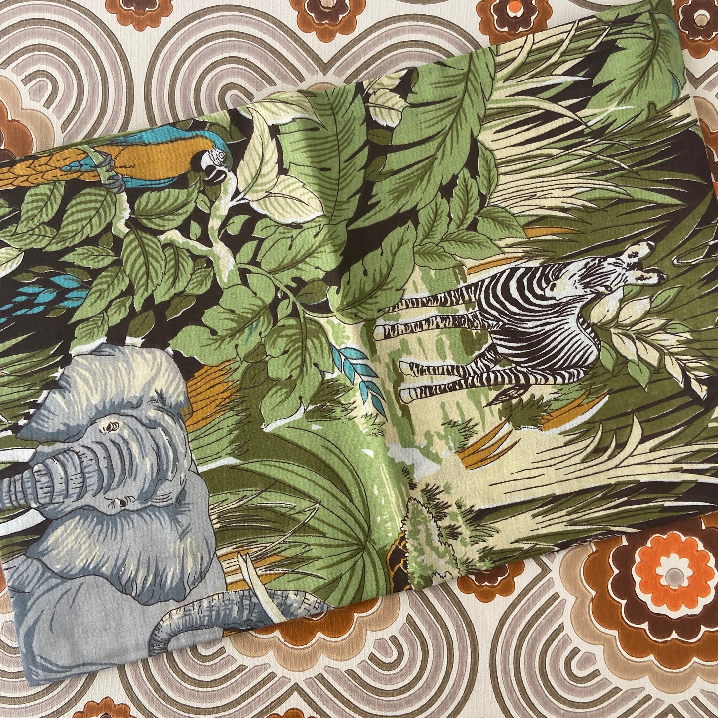 New Old Stock Cotton RETRO Pillow Case JUNGLE