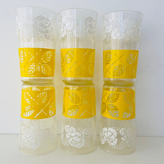 Set of SIX Vintage GLASSES Yellow