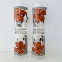 Set of Four Vintage GLASSES Brown Floral