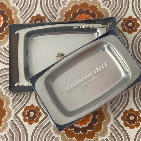 Boxed Mid Century Stainless Steel Dishes