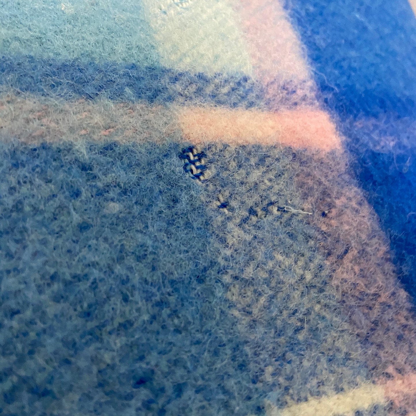 Blue Checked Vintage Blanket WAVERLEY Pure Wool Clean