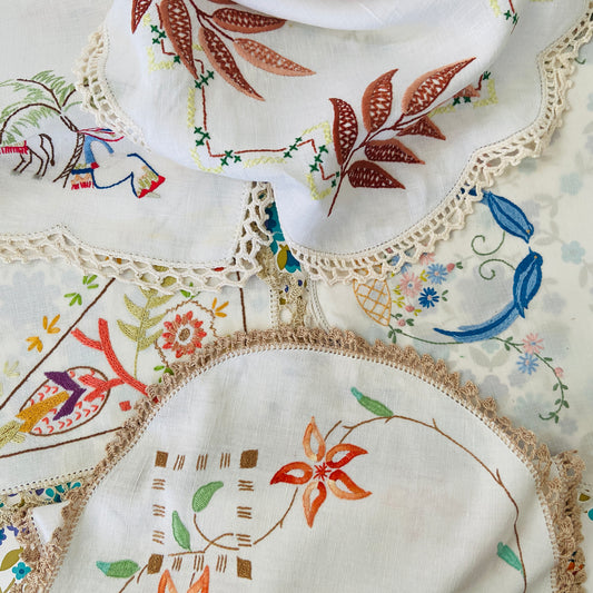 Large Embroidered Doilies Vintage Lot Handmade