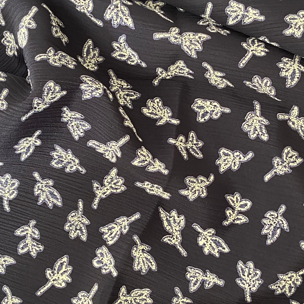 220cms Vintage Crepe Black & White FABRIC Leaf Print