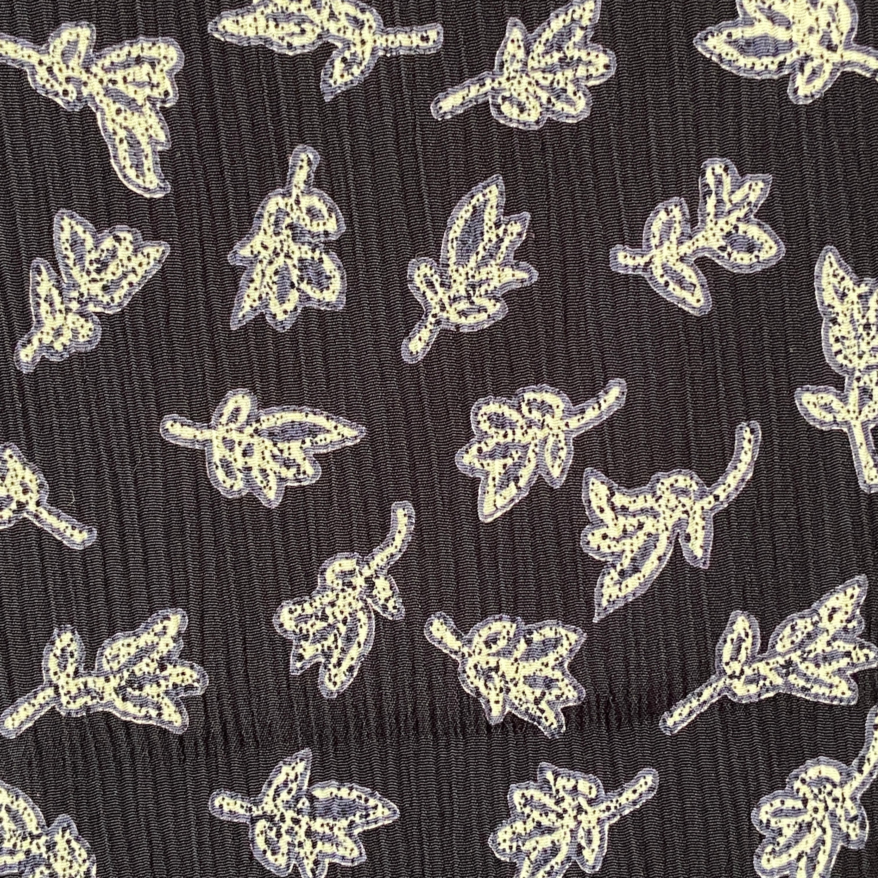 220cms Vintage Crepe Black & White FABRIC Leaf Print