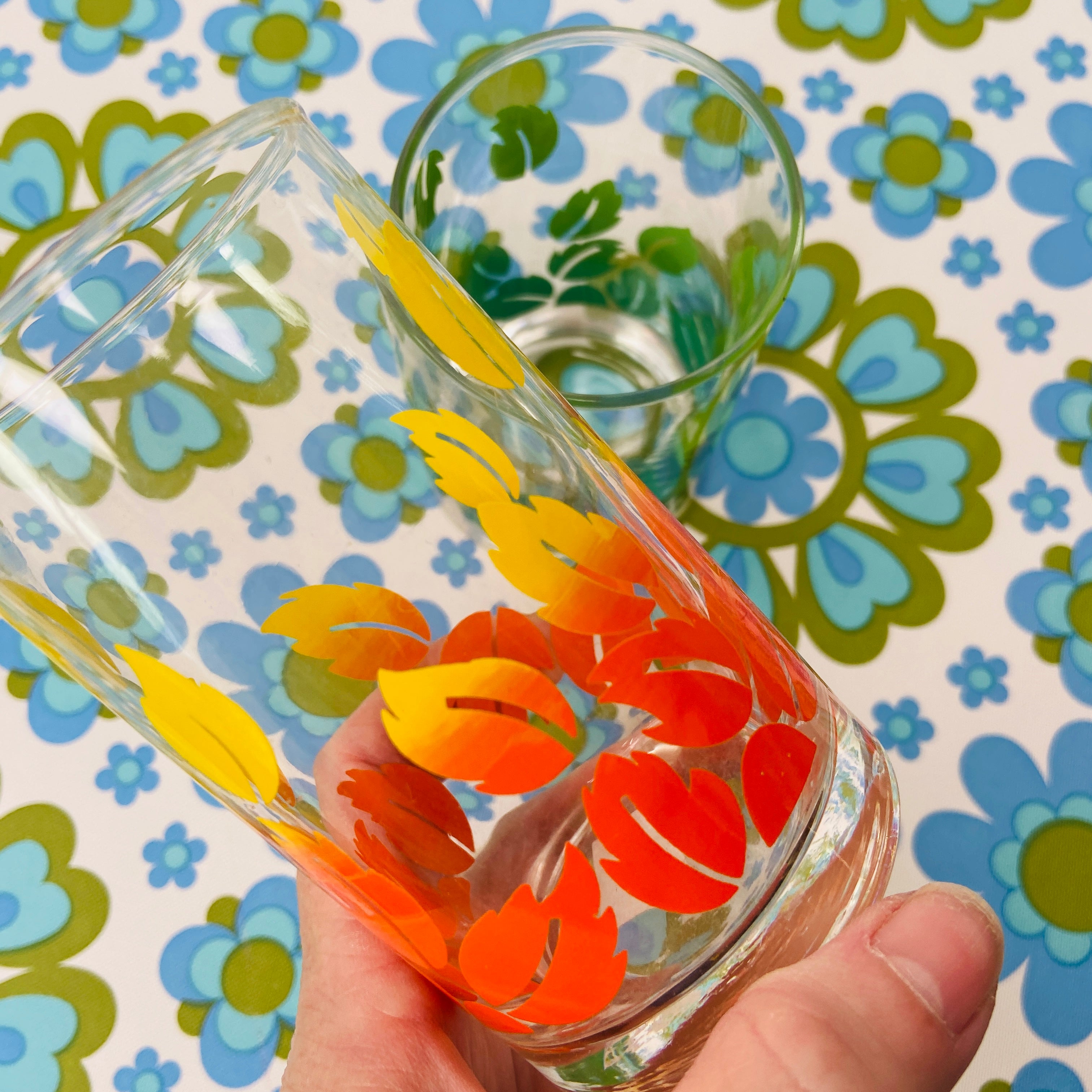 FAB Pair of Vintage Glasses Green & Orange