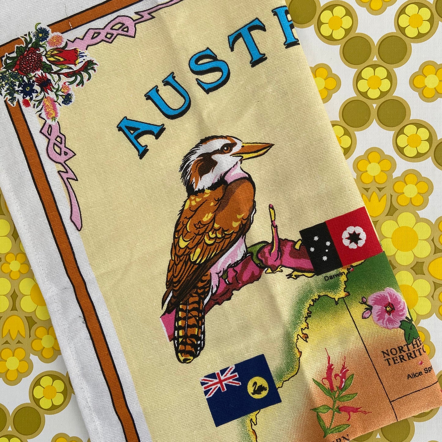 AUSTRALIA Cotton Retro Print Tea Towel Birds Craft