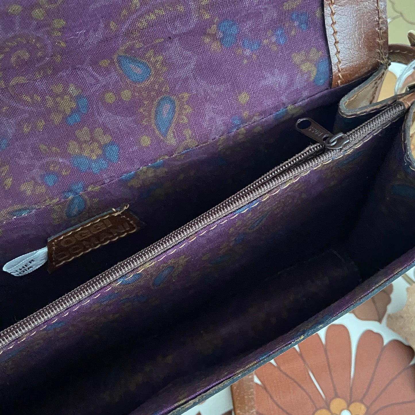 OGGI Domani Vintage Handbag UNUSED Tag LEATHER Paisley Lining