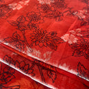 310cms Red Floral FABRIC Black Floral Outline