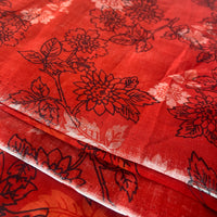 310cms Red Floral FABRIC Black Floral Outline