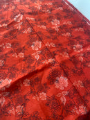 310cms Red Floral FABRIC Black Floral Outline