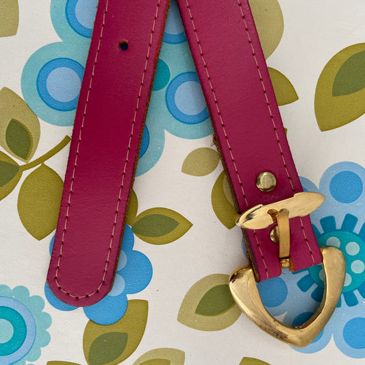 Bright Pink GENUINE Leather Belt Retro Vintage Chic