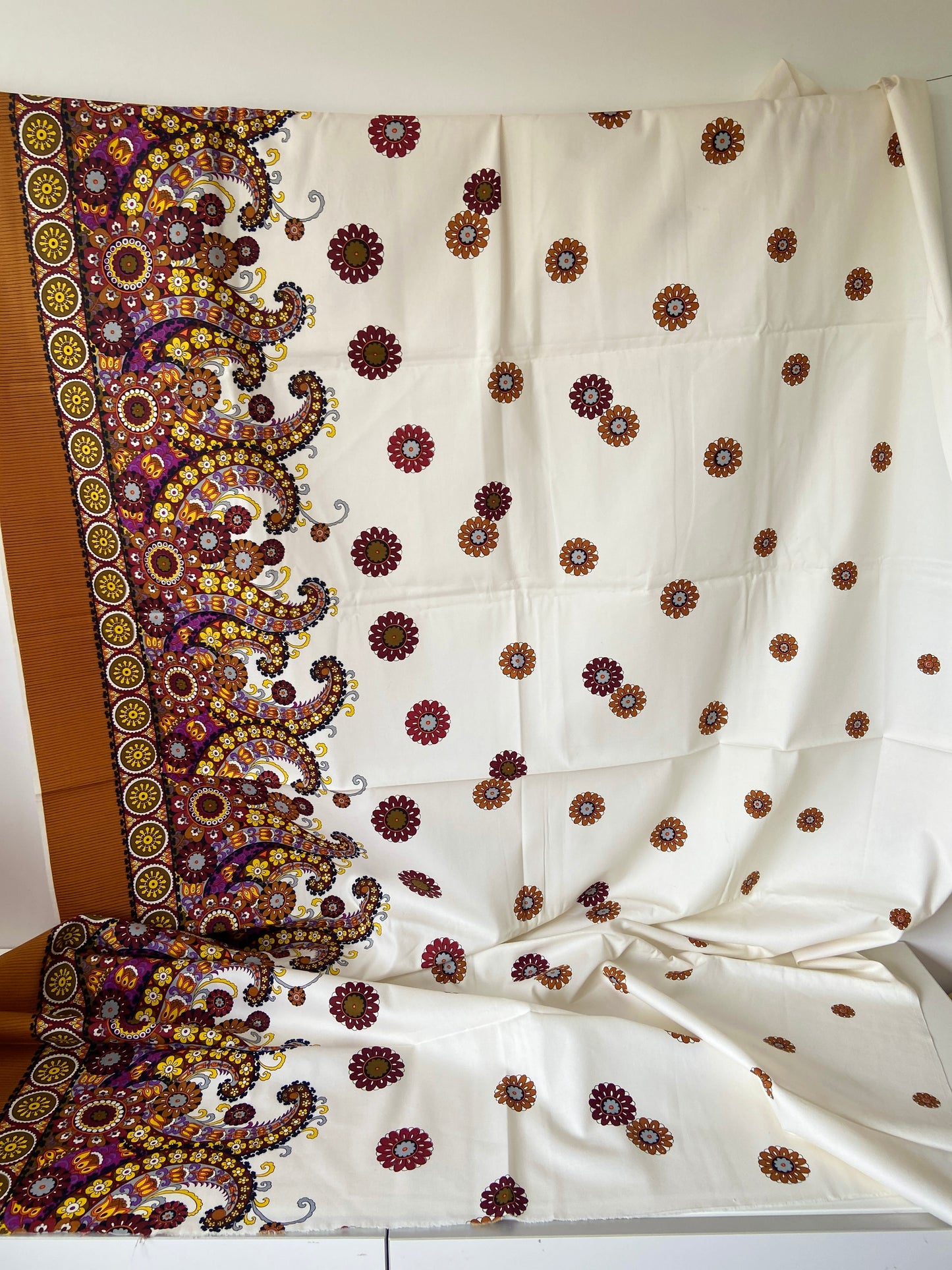 180cms All cotton Vintage Fabric Brown Floral 70's Print