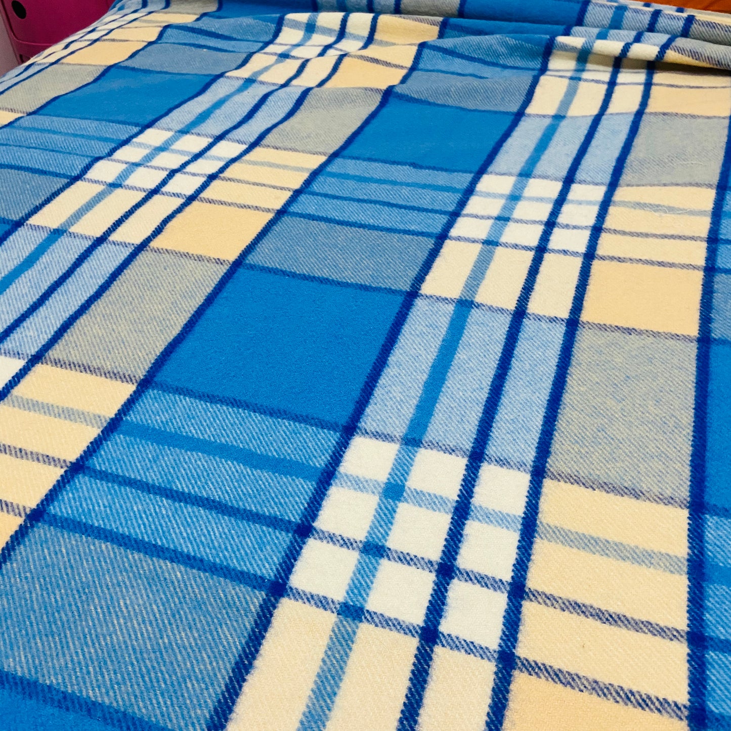 Royal Wool Warrnambool Blue Checked Vintage Blanket PERFECT Cond