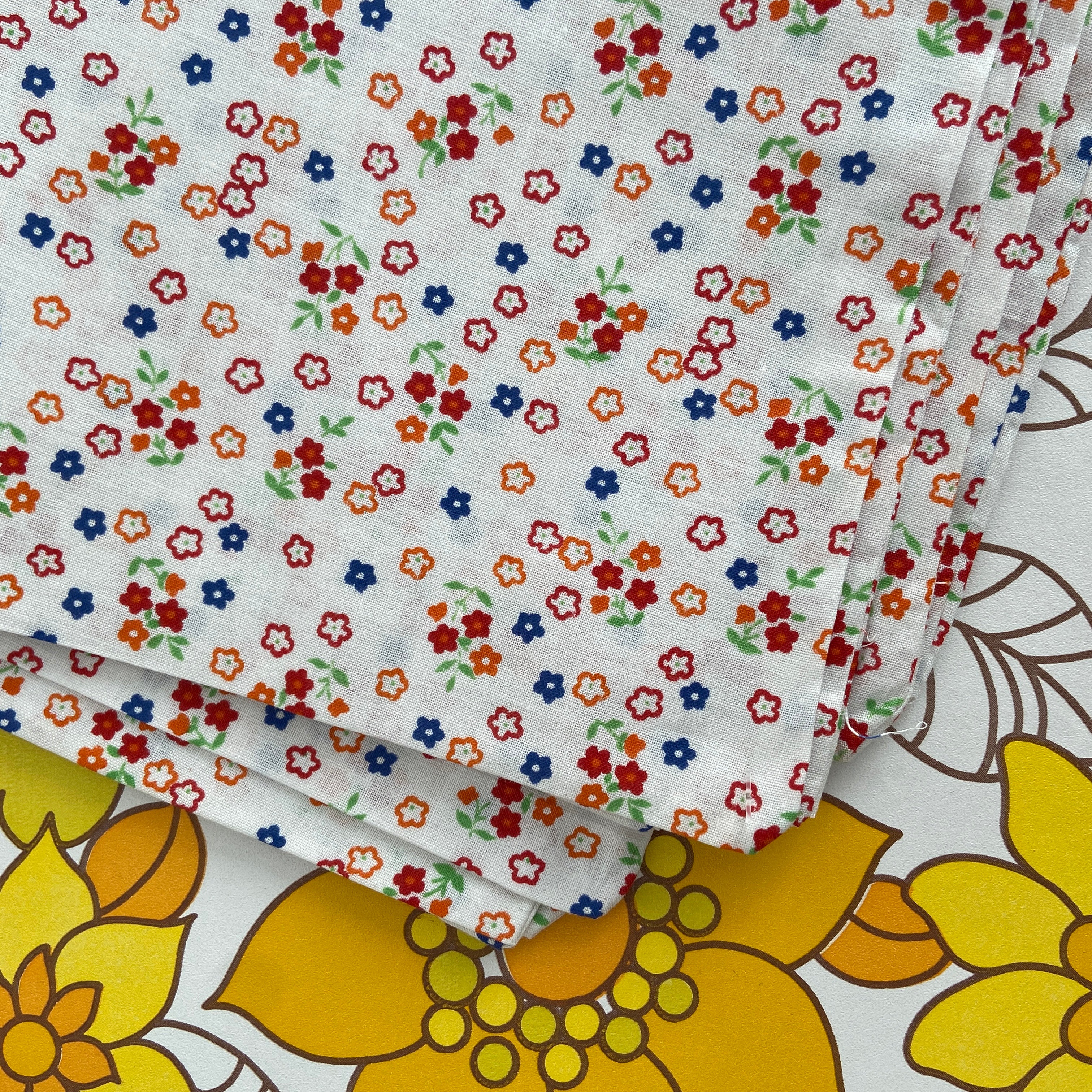 UNUSED Pair Cotton Pillow Cases Red Orange Blue Floral