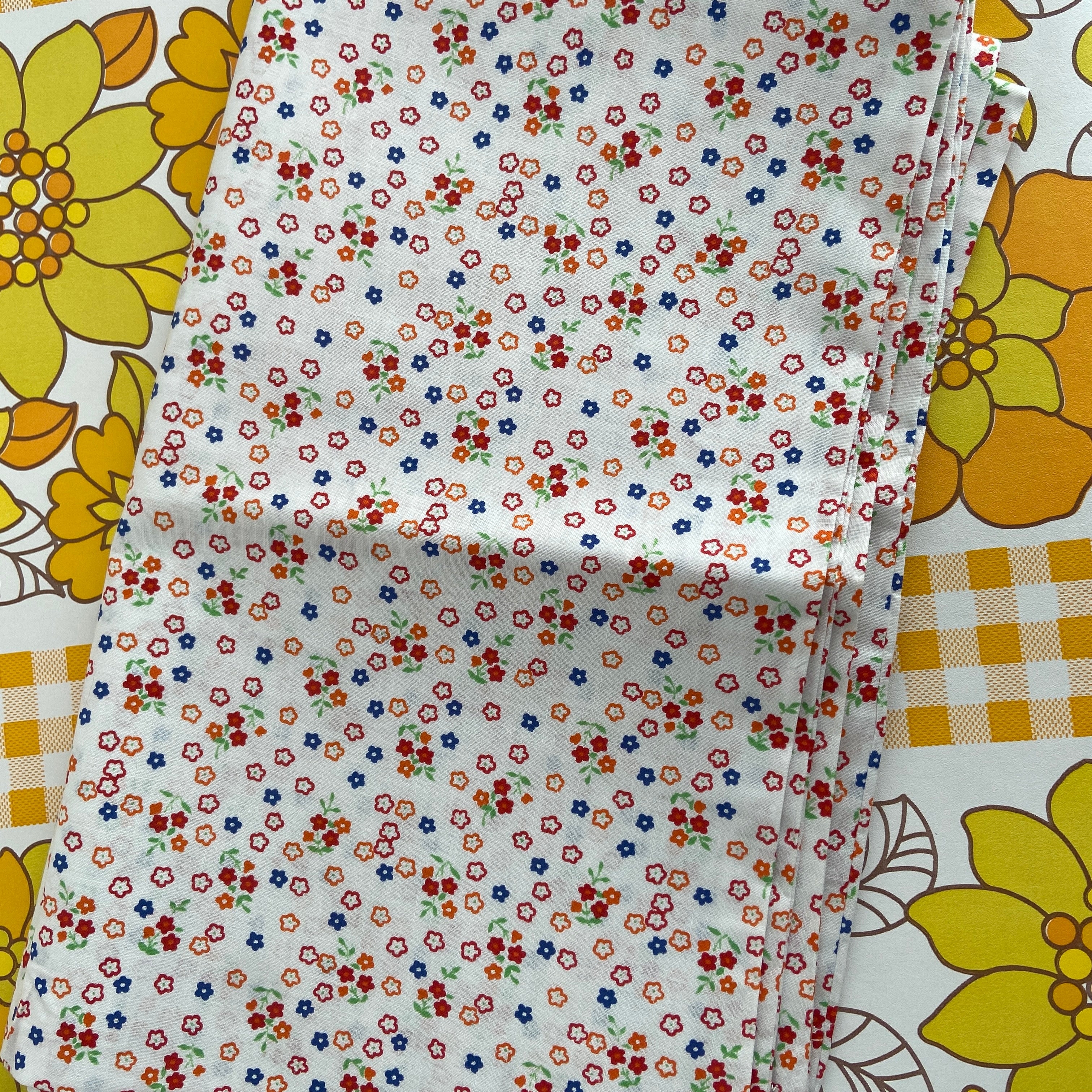 UNUSED Pair Cotton Pillow Cases Red Orange Blue Floral