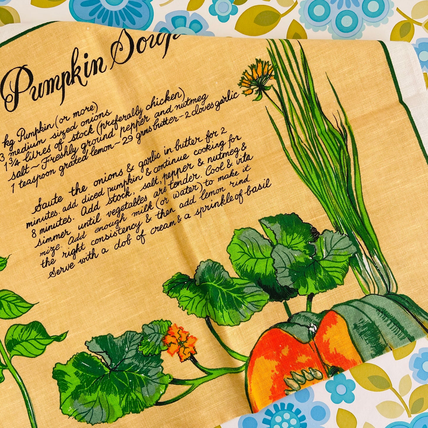 PUMPKIN Soup Recipe UNUSED Tea Towel Linen Blend