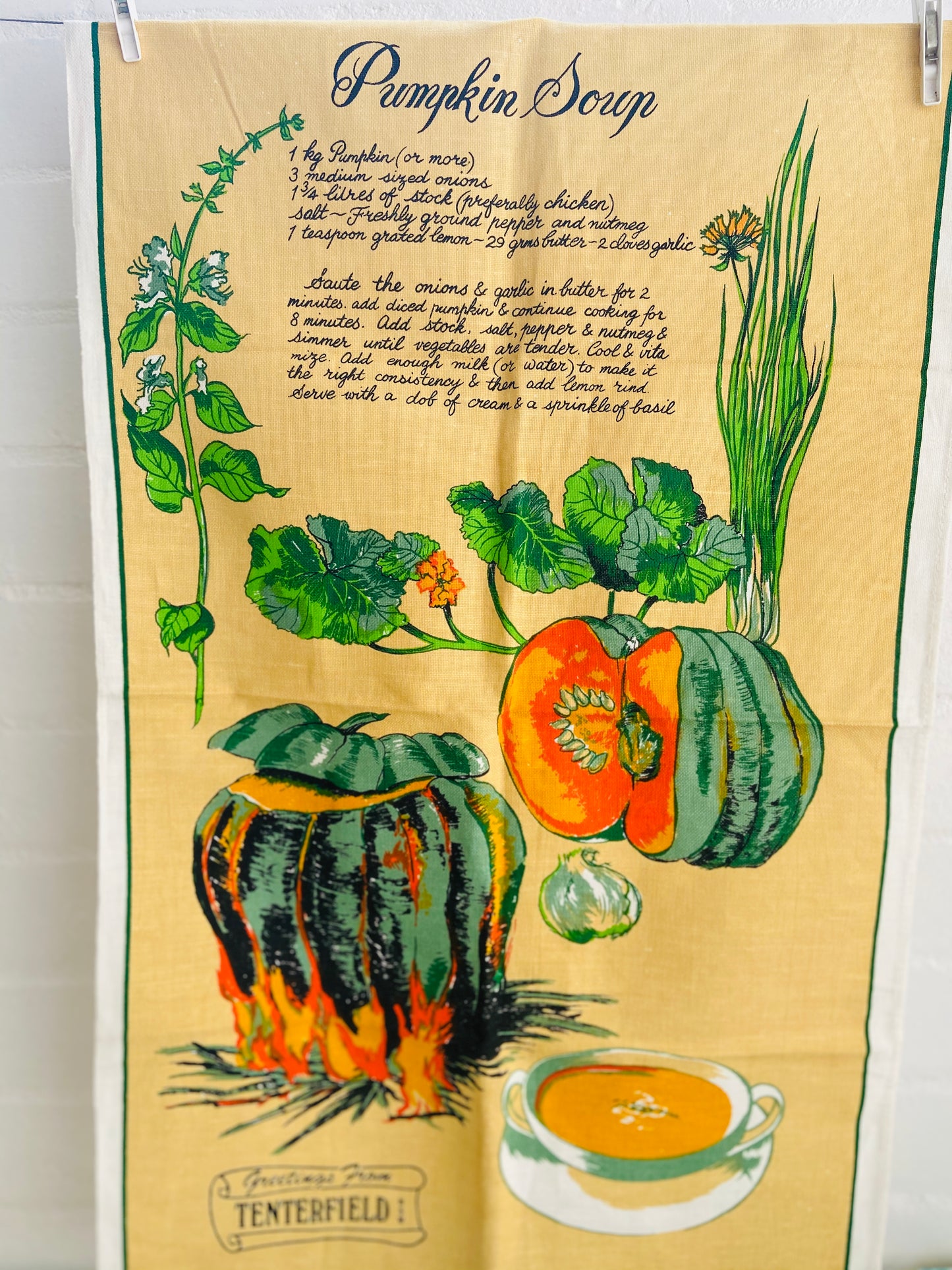 PUMPKIN Soup Recipe UNUSED Tea Towel Linen Blend