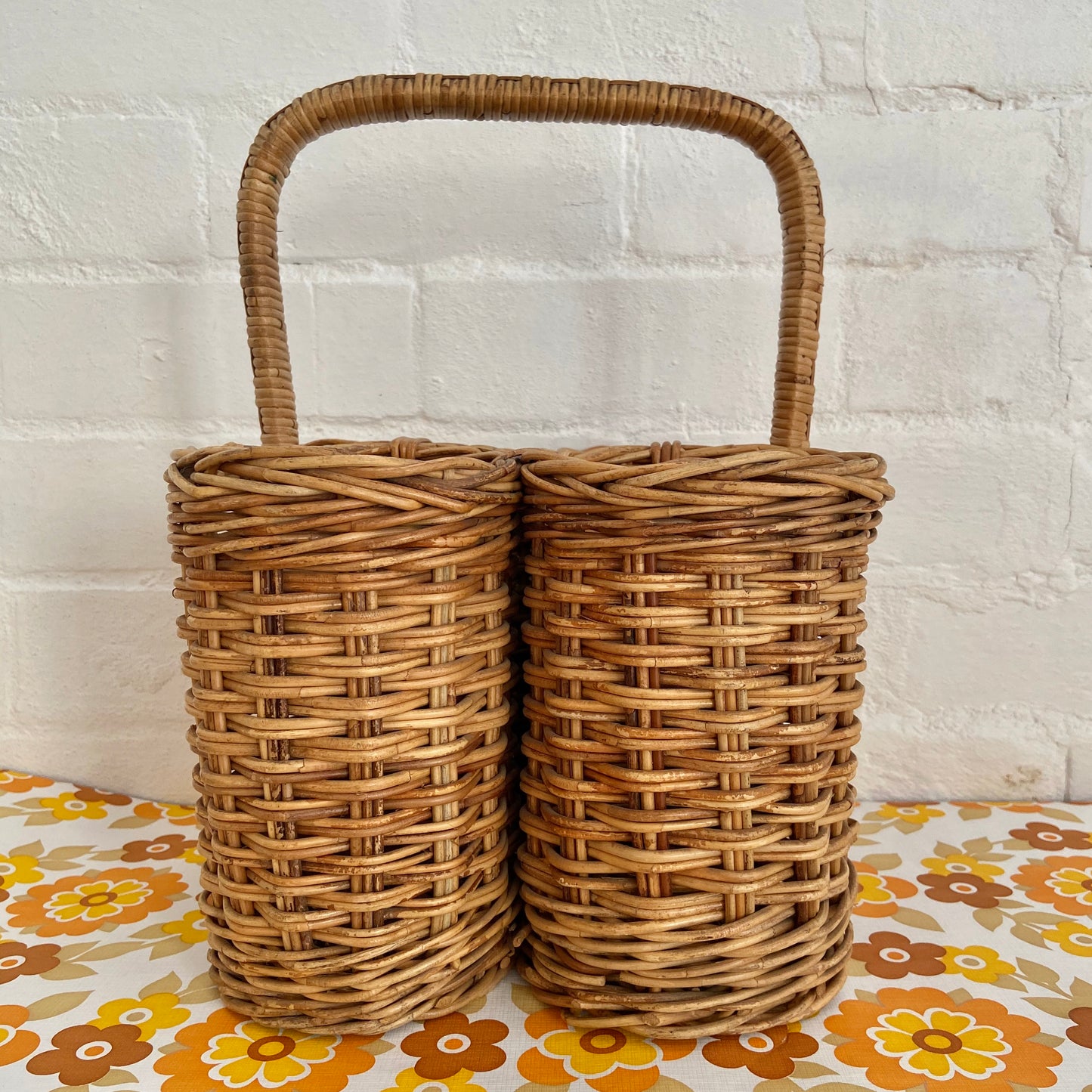 Cane Wicker Wine Carry Basket Picnic Caravan OUTING