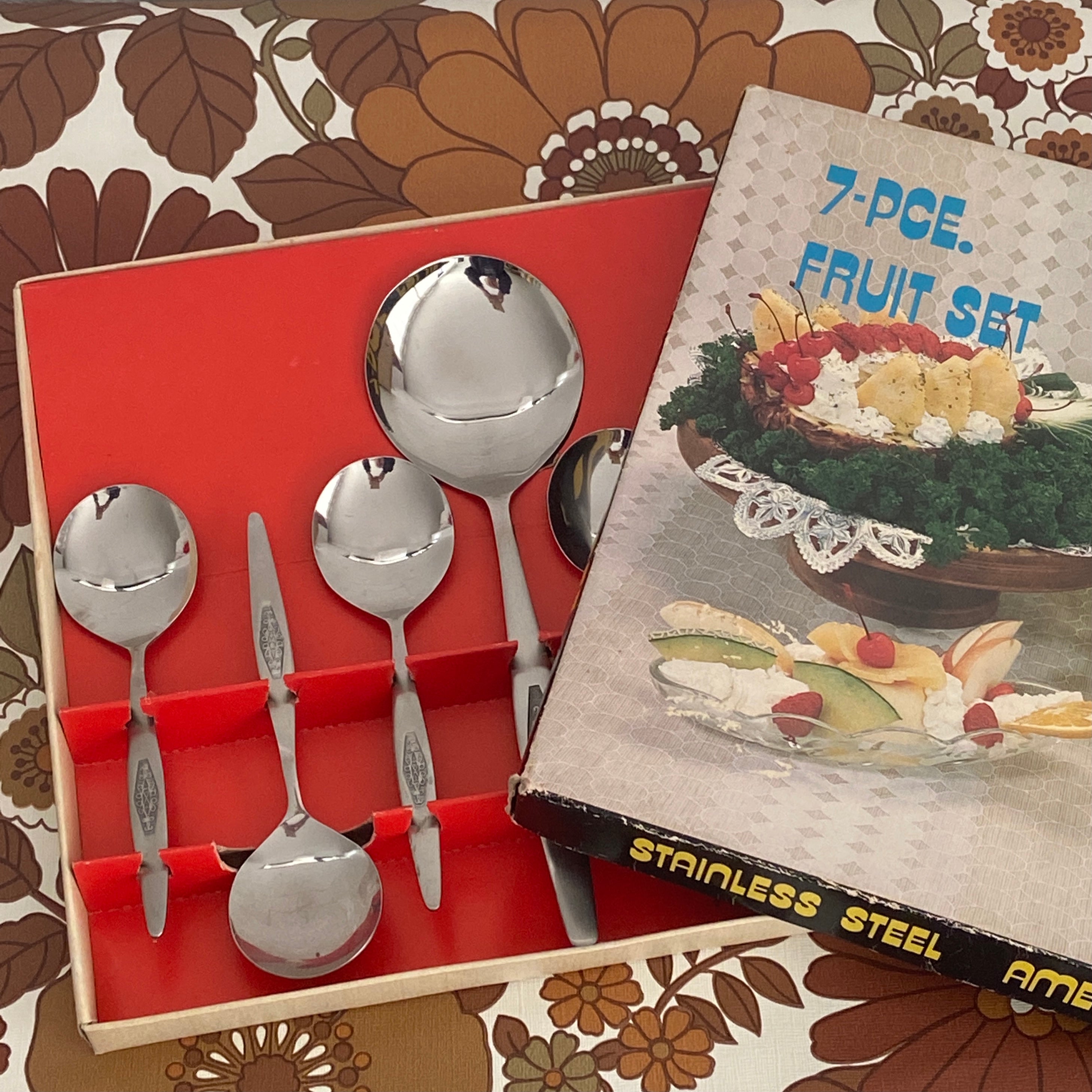 STAINLESS Steel 7 - PCE Fruit Set Vintage Retro Boxed