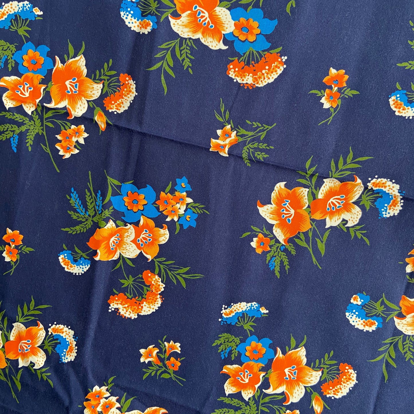 ALLAN Robison Vintage Blue Floral Cotton Fabric BRIGHT & Clean 200cms