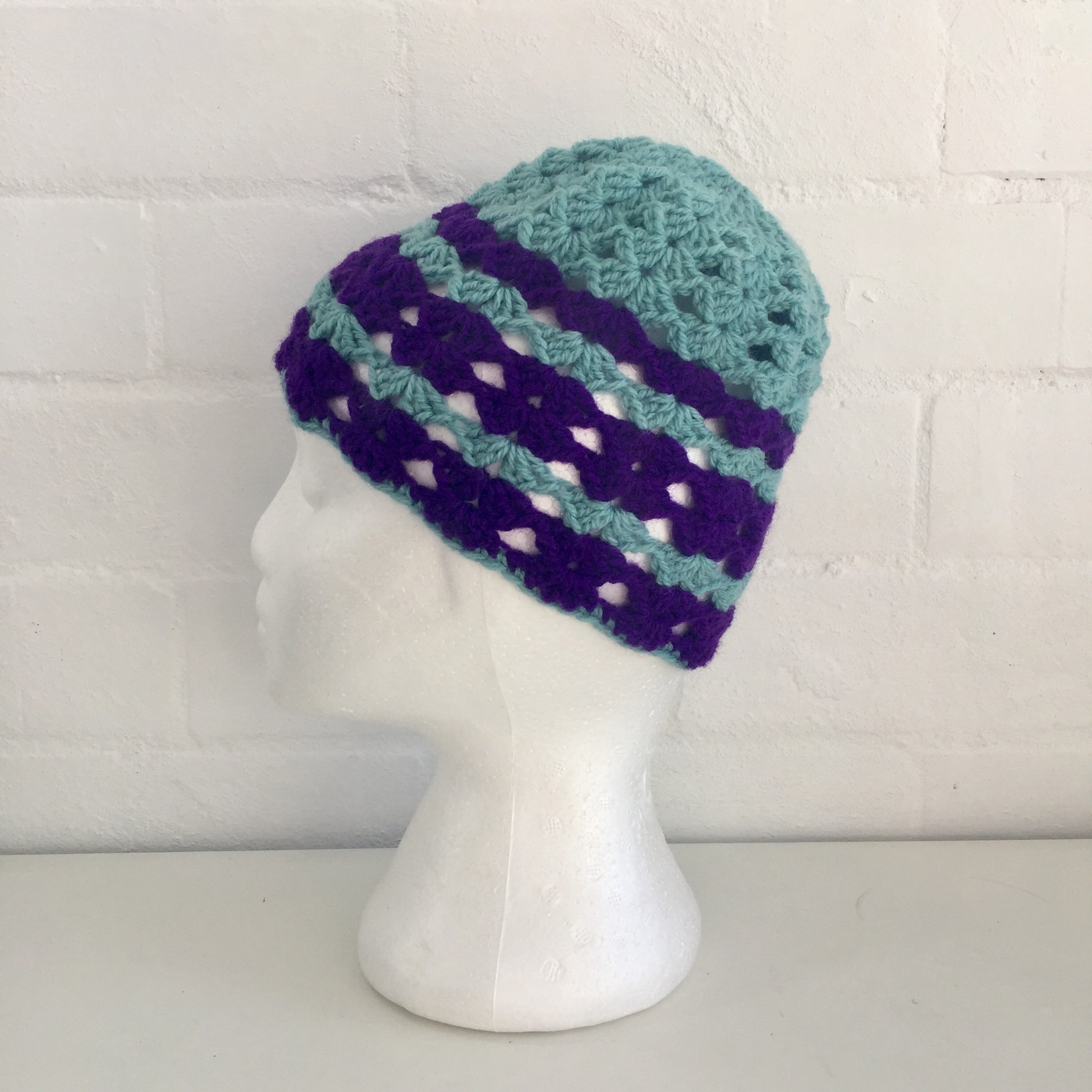 HANDMADE Blue & Purple Knitted BEANIE Winter ADORABLE Unused