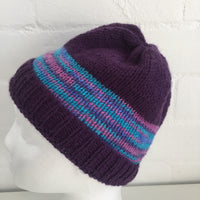 HANDMADE Purple Stripes Market Footy Knitted BEANIE Winter ADORABLE Unused