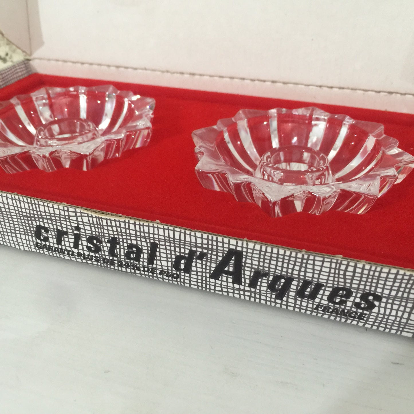 CRISTAL D'ARQUES France Candle Stands BOXED Vintage Glass D' Arques - Pink Peacock
 - 1