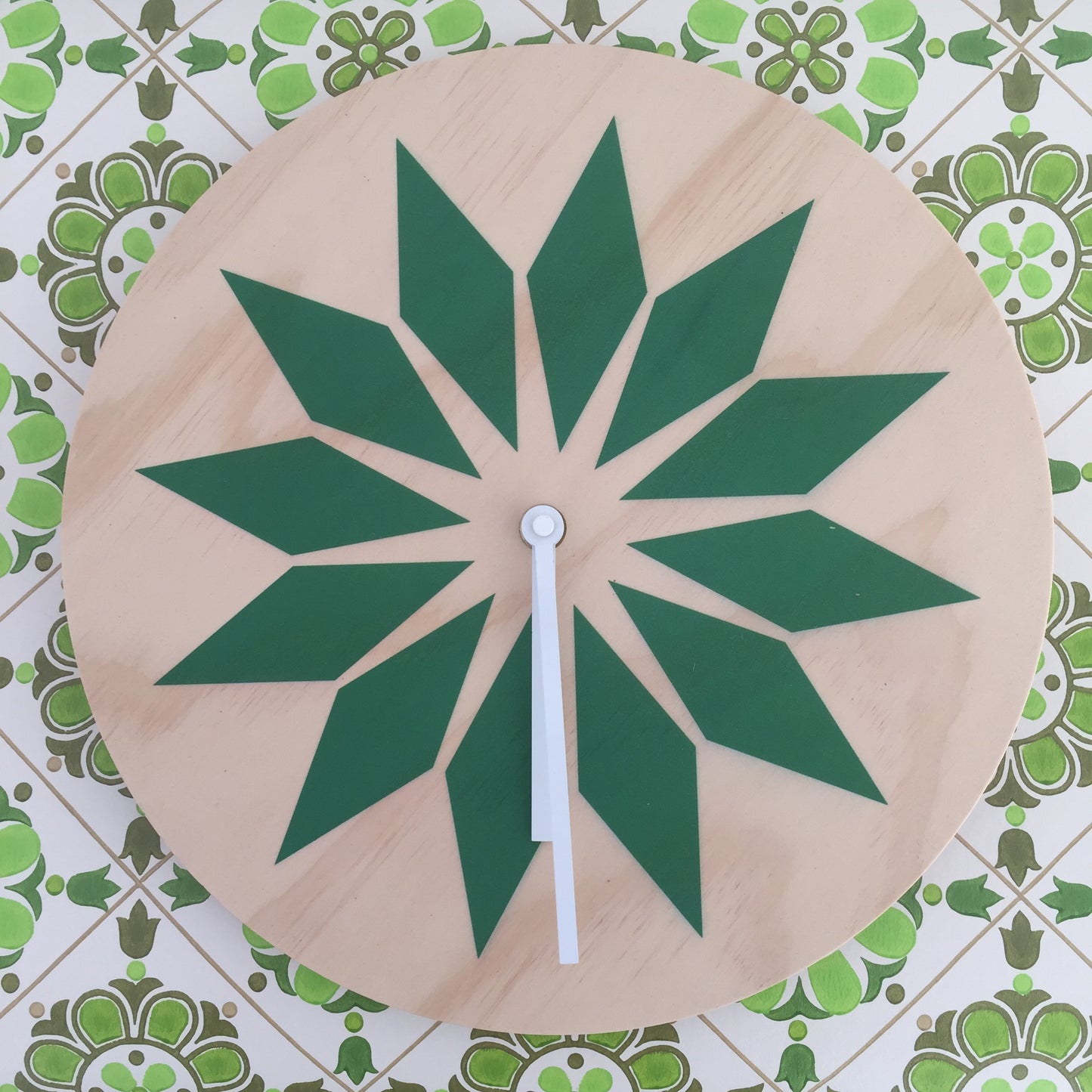 Modern Green Wall Clock Made with Pine