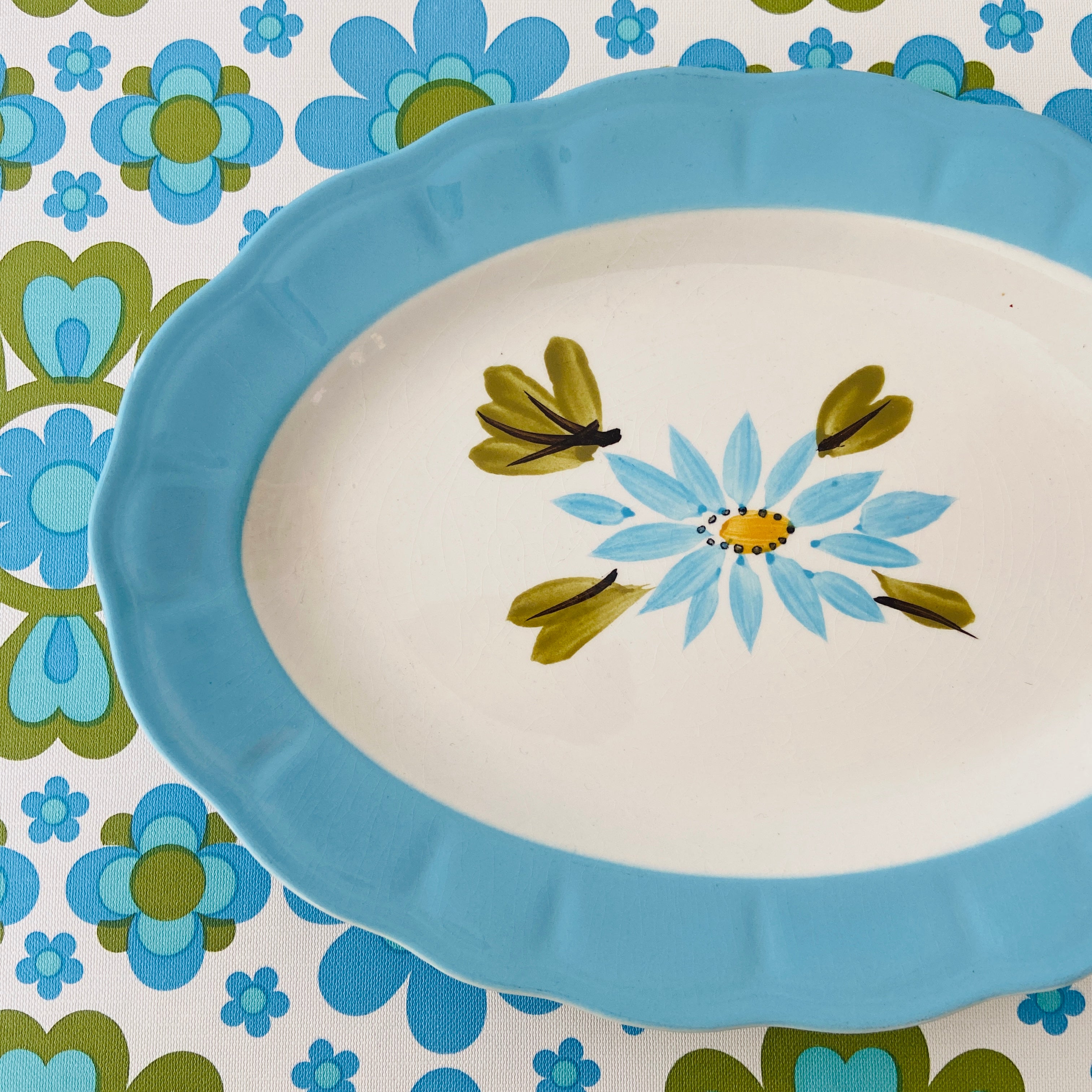 LARGE JAPAN Plate Blue Floral Pattern