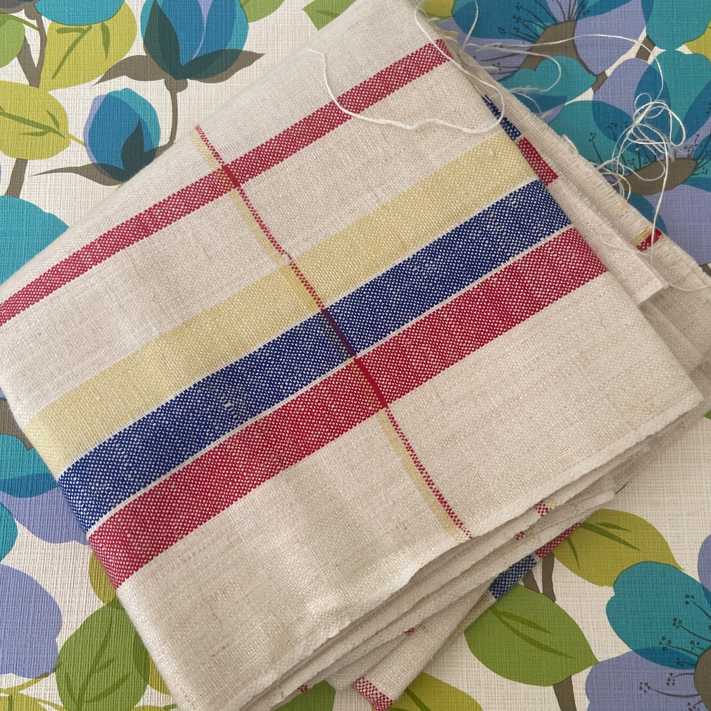 Red Yellow Blue  Pure Linen Fabric Table Cloth Finish CREATE